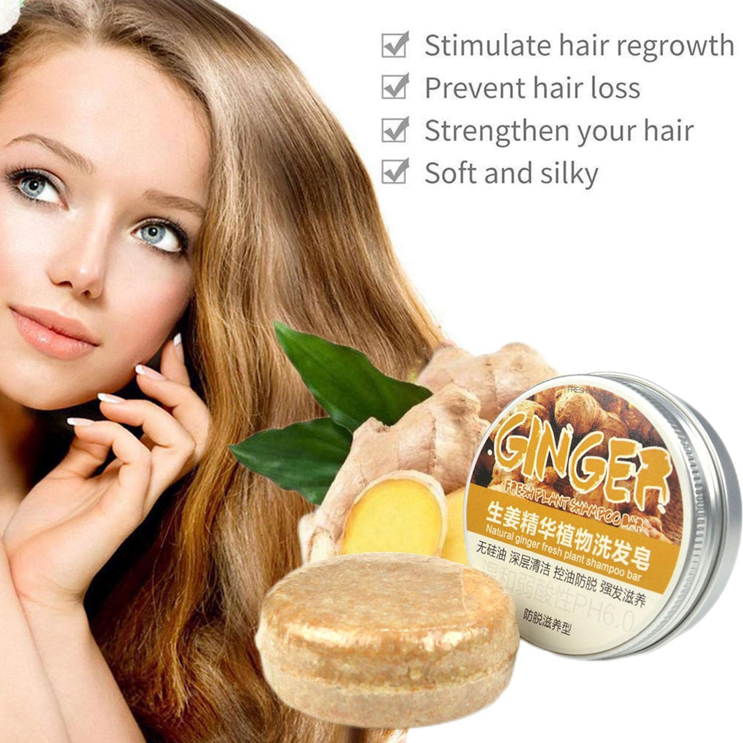 Organic Ginger Hair Growth Shampoo - Cold Pressed Soap Hair Shampoo Bar 60g