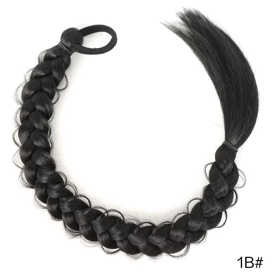 Braided Ponytail Bun Hair Piece - Pony Tail with Braided Hair Tie to Wrap Round