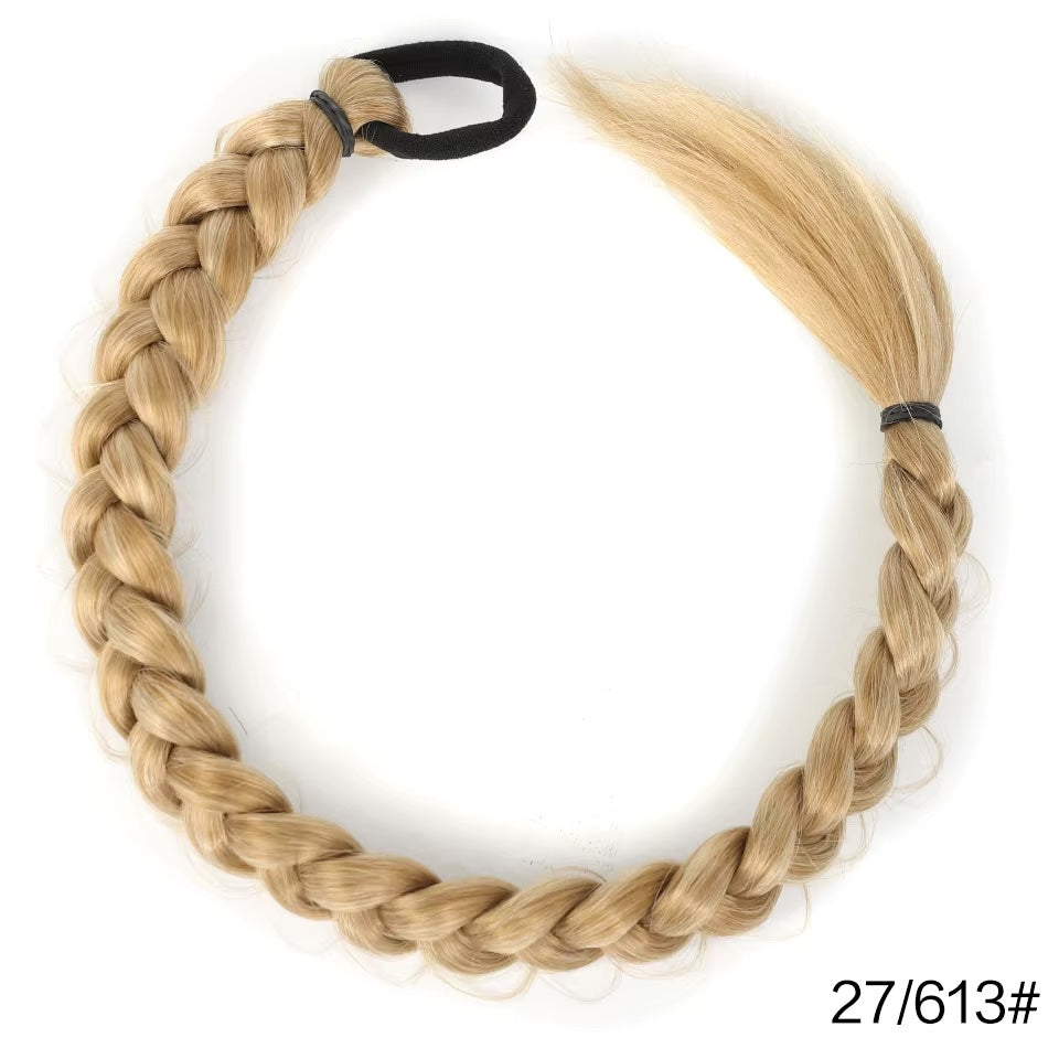 Braided Ponytail Bun Hair Piece - Pony Tail with Braided Hair Tie to Wrap Round