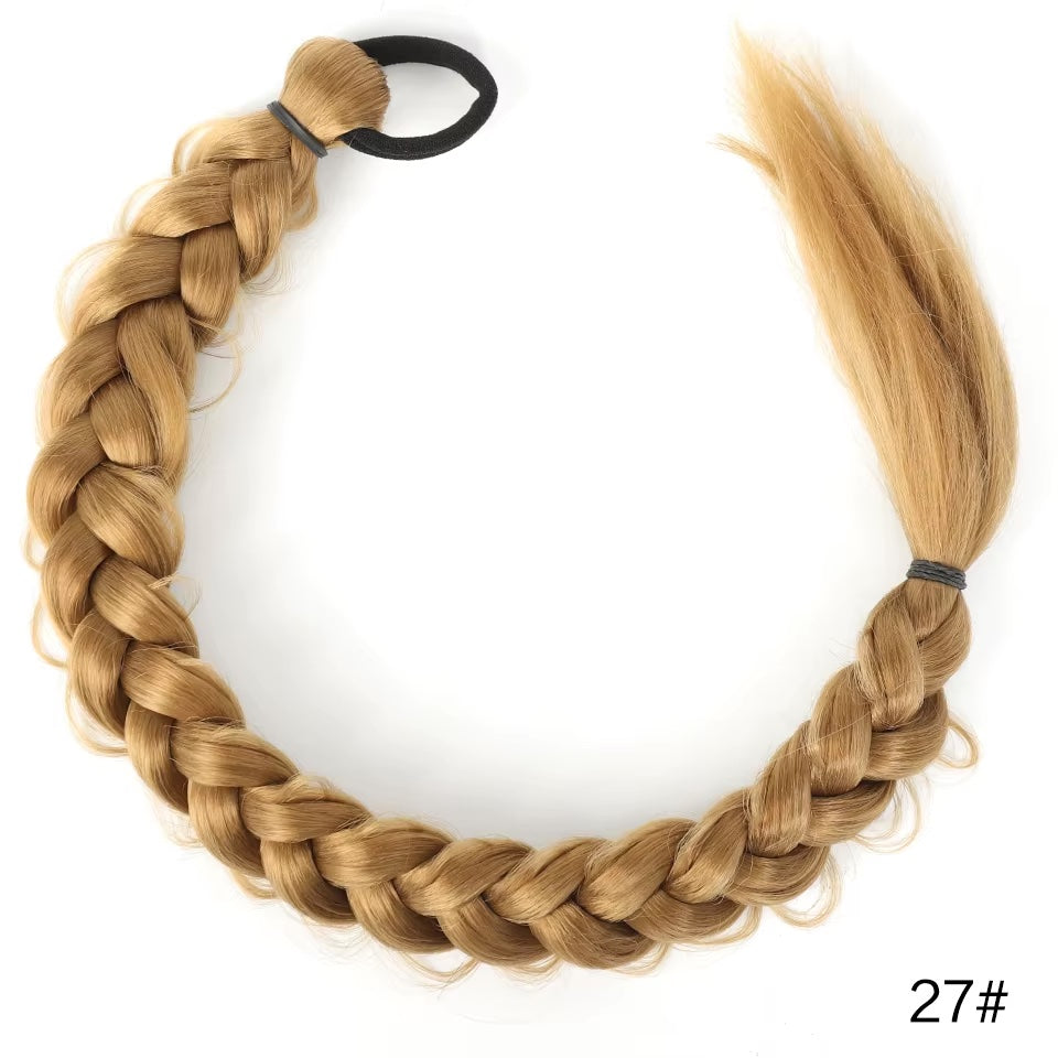 Braided Ponytail Bun Hair Piece - Pony Tail with Braided Hair Tie to Wrap Round