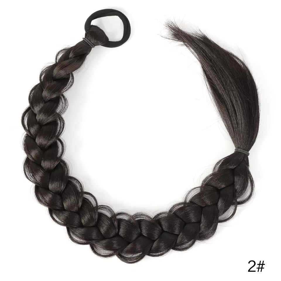 Braided Ponytail Bun Hair Piece - Pony Tail with Braided Hair Tie to Wrap Round