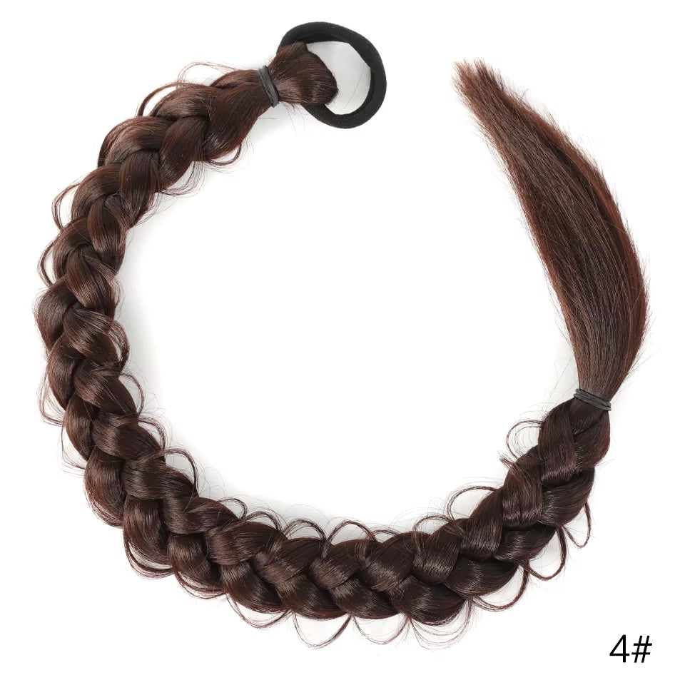 Braided Ponytail Bun Hair Piece - Pony Tail with Braided Hair Tie to Wrap Round