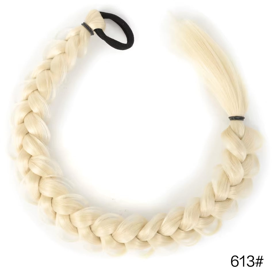 Braided Ponytail Bun Hair Piece - Pony Tail with Braided Hair Tie to Wrap Round