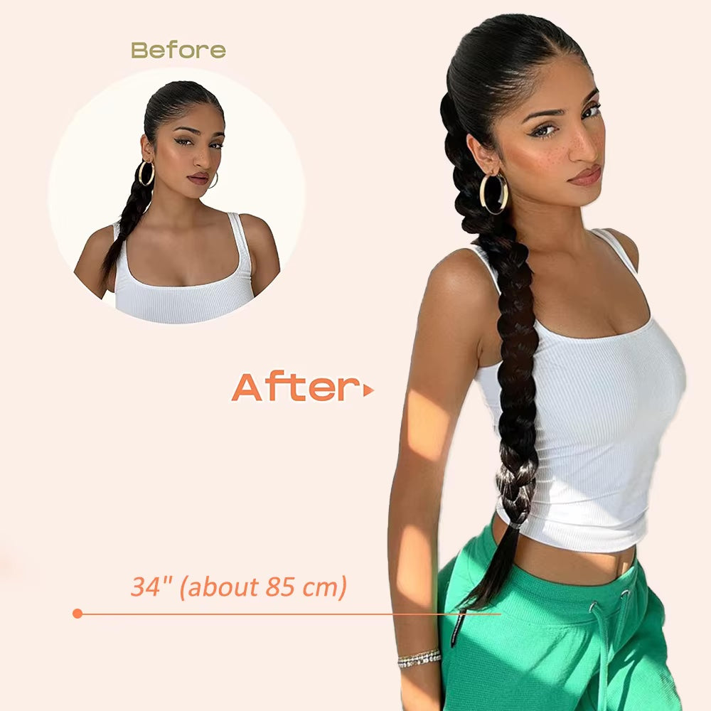Braided Ponytail Bun Hair Piece - Pony Tail with Braided Hair Tie to Wrap Round